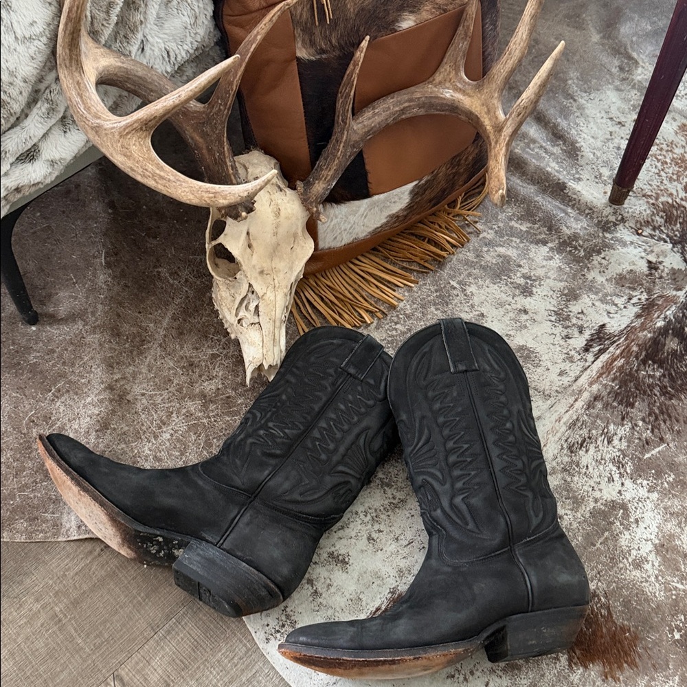 Don Quijote Black( unique )Suede/Leather Cowboy Boots ..Handmade in Mexico 🇲🇽
